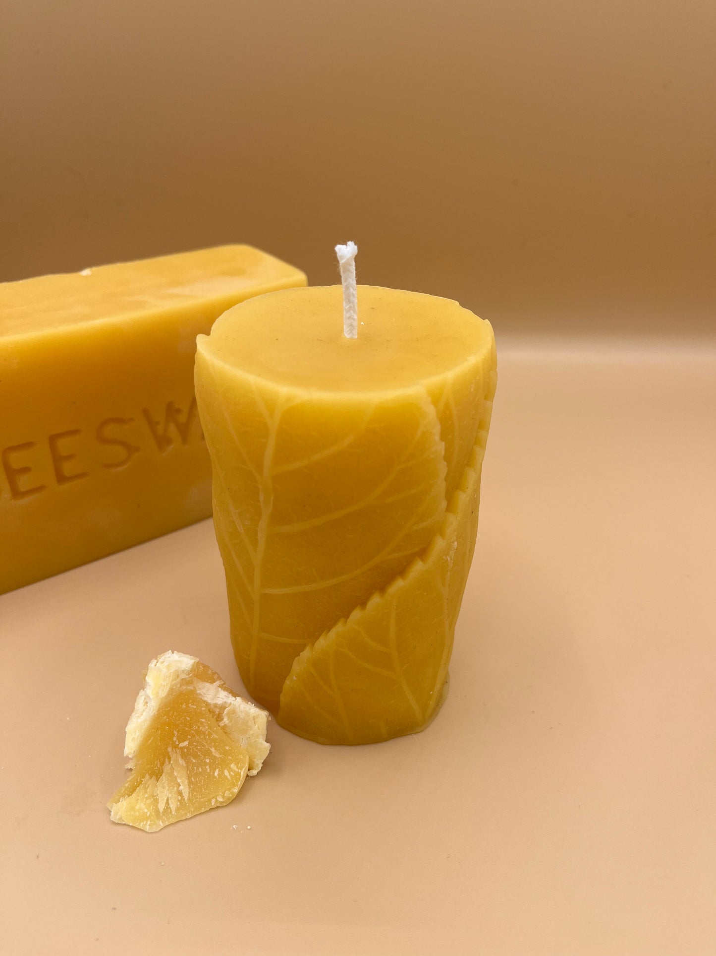 Leaf Pillar Beeswax Candle