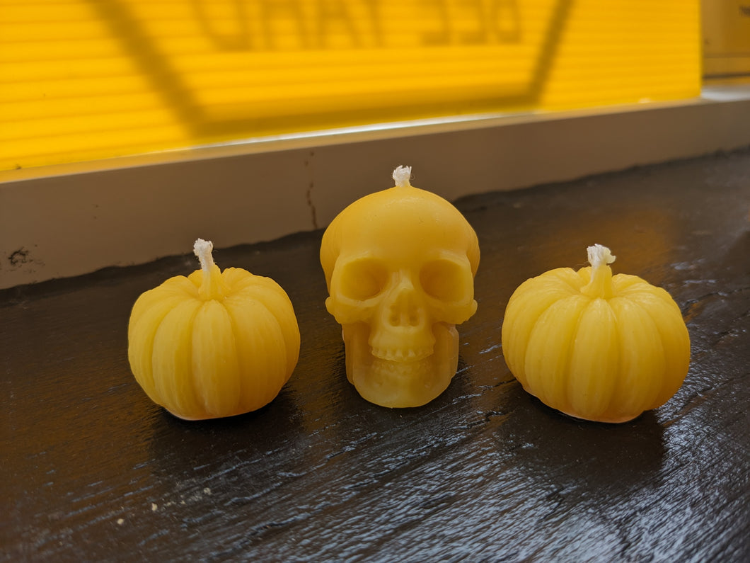 Limited Edition Beeswax Candles: Skull and Pumpkins