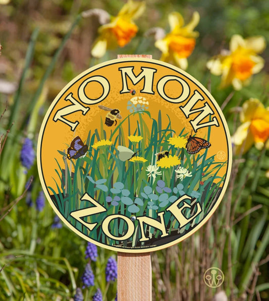 No Mow Zone Sign with post